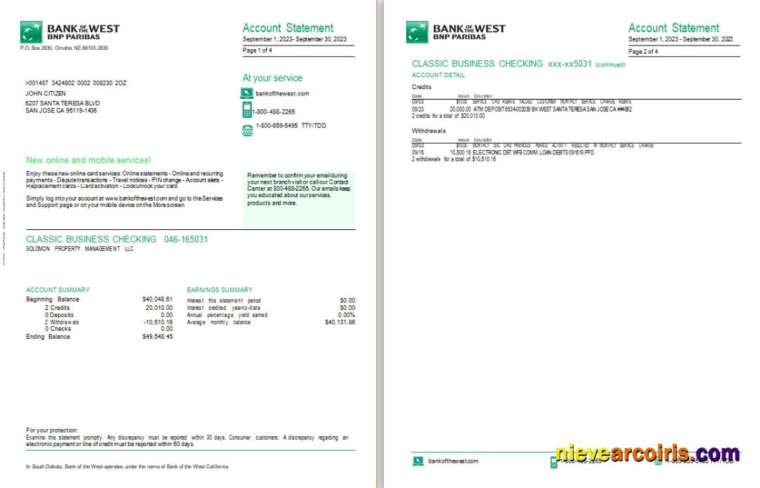 USA South Dakota Bank of the West BNP Paribas, 4 pages